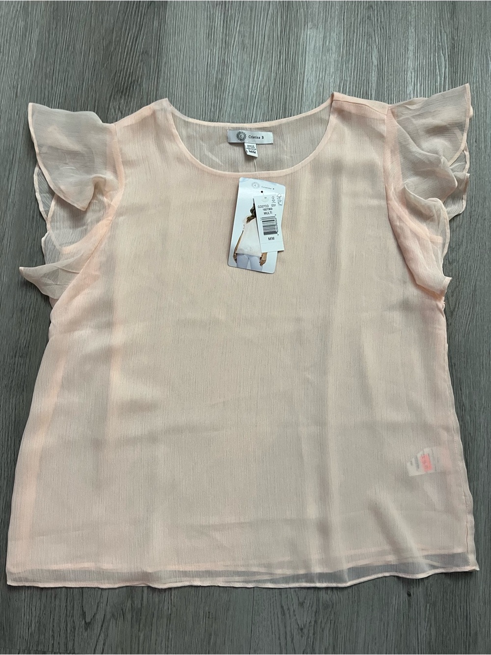 🔥336–NWT Chancery Lightweight Sheer Flutter Sleeve Blouse — Soft Pink